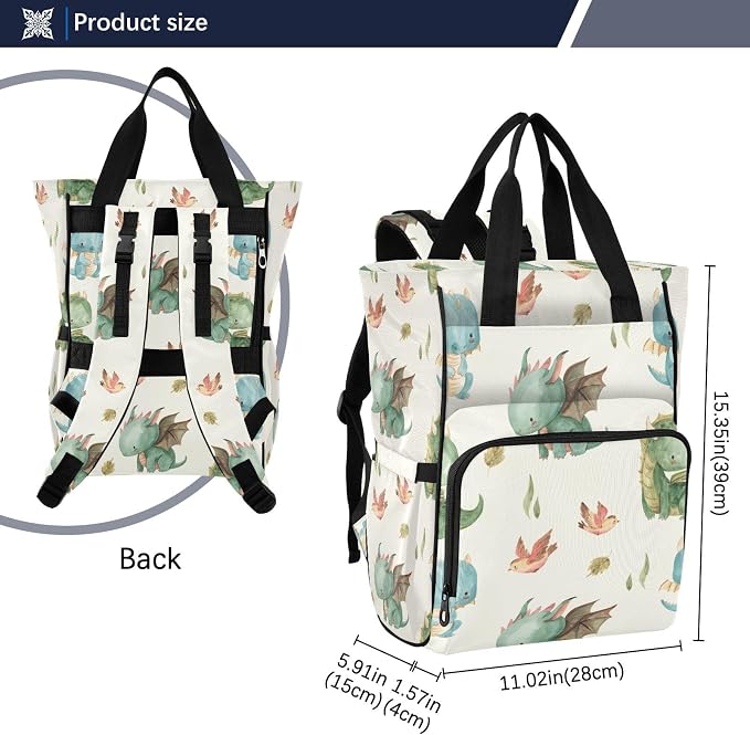 Watercolor Dragon Diaper Bag Backpack Multi Function Baby Changing Bags Waterproof Large Capacity Travel Back Pack for Mom Dad - Image 3