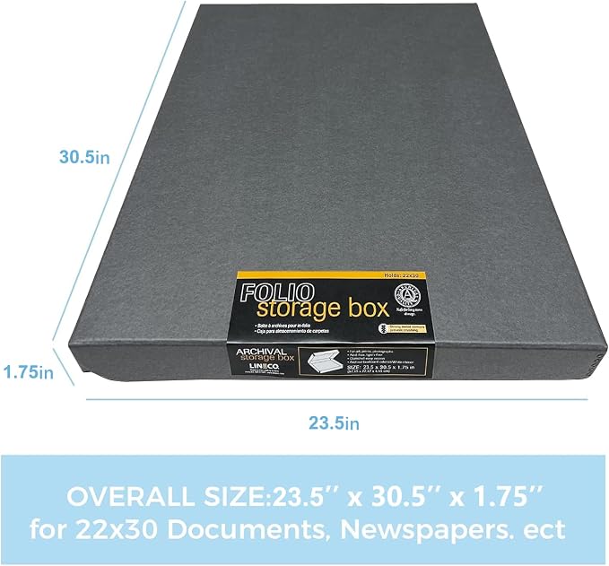 Lineco Clamshell Archival Storage Box, 23.5x30.5x1.75 Inch, Gray, Pack of 2 | Acid-Free with Metal Edge Boxboard, Organize and Store Photos Documents Cards Negatives Magazine Prints Family Records DIY - Image 2