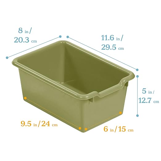 ECR4Kids Scoop Front Storage Bin, Multipurpose Organization, Earthtone, 15-Piece | Durable plastic, GREENGUARD Gold Certified, 1.2 gallon capacity, lightweight & nestable, built-in handle, classroom/home use - Image 2