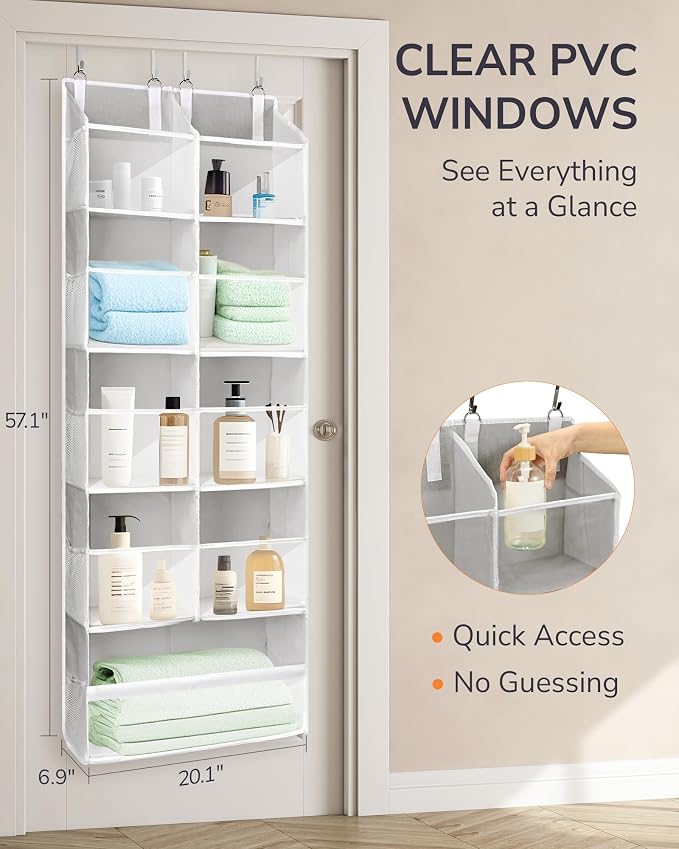 ULG Over the Door Organizer, 5-Tier Extra Large Hanging Storage with 10 Mesh Pockets, 100 lbs Capacity, Heavy Duty Door Organizer for Closet, Bedroom, Nursery Light Grey - Image 2