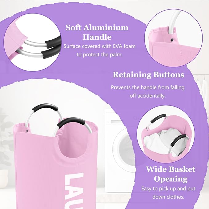 Pink Laundry Basket,Hampers for Laundry with Handle,Foldable Clothes Basket | IHOMAGIC 95L 2PCS Freestanding Nursery Laundry Basket, Water-resistant Storage Bin, Laundry Bag for Student, Family, Pink - Image 7