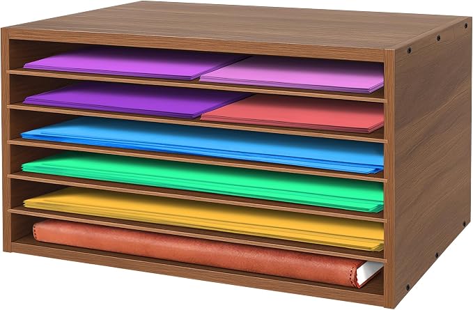 Construction Paper Organizer 20" x 13.5" x12.2",Soild Wooden Paper Organizer with 6-Tier Letter Trays, Desktop File Papers Sorter for Home, Classroom and Office (Walnut) by Hamstercages