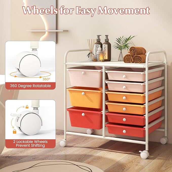RELAX4LIFE 9 Drawer Rolling Storage Cart - Mobile Drawer Carts for Craft Art Supply Paper Salon, Utility Cart on Wheels for Classroom Teacher School Office, Rolling Cart with Drawers (Macaron) - Image 7