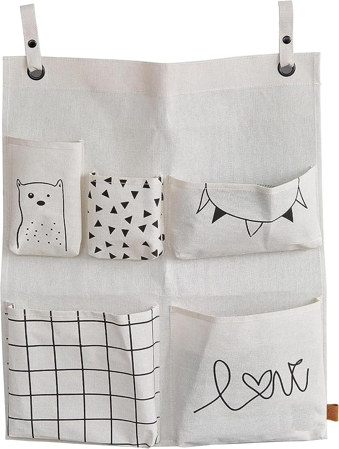 LOVE IT STORE IT Premium Hanging Organiser with 5 Pockets, Beige | Wardrobe organiser with 5 fabric pockets, ideal for toys, books and accessories, 60 x 50 cm by LOVE+%21T+STORE+%21T