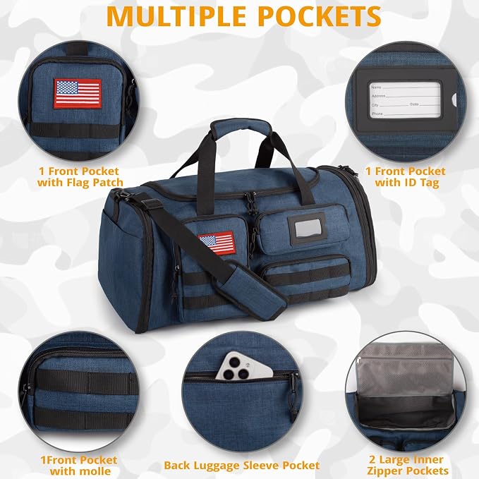 Expandable Gym Bag for Men,Tactical Large 3-in-1 Travel Duffle Backpack Bag | Water-Resistant Sports Bag With Shoes Compartment,Multi-Functional Travel Duffel Bag For Weekend, Overnight, Workout,Camping - Image 4