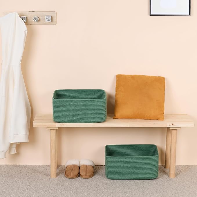 MiniArk Large Storage Baskets for Shelves, 17 x 13 x 7.5” Closet Organizers Bins for Clothes Blanket Towels, Baby Nursery, Toy Baskets Box, Woven Rope Baskets, 3 Packs Green - Image 6