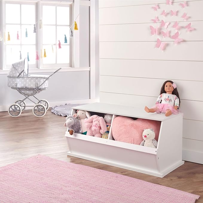 Badger Basket Two Bin Stackable Toy Storage Cubby Organizer - White | Stackable 2-bin storage cubby with solid panels for toys, books & crafts; modular design for expandable organization. - Image 6