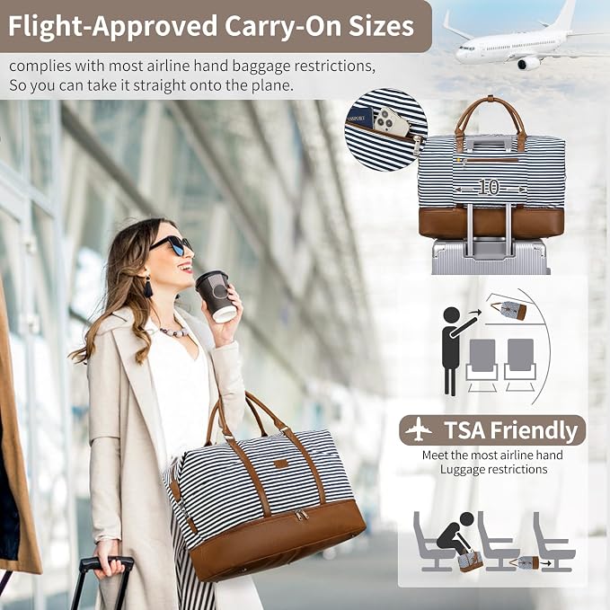 Weekender Bag, Large Travel Duffel Bag for Women, Carry on Overnight Bag with Shoe Compartment and Toiletry Bags - Image 2