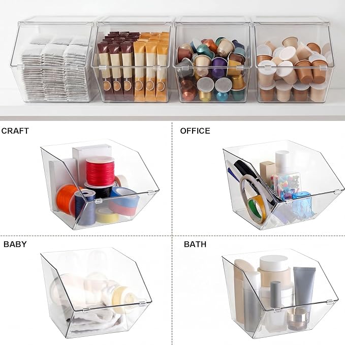 Yerliker 20 Pcs Clear Plastic Storage Bins with Lids Large Stackable Pantry Storage Organizer Bins Kitchen Organization Cabinet Organizers Ideal Containers for Fridge, Kitchen, Cabinets (Clear) - Image 5