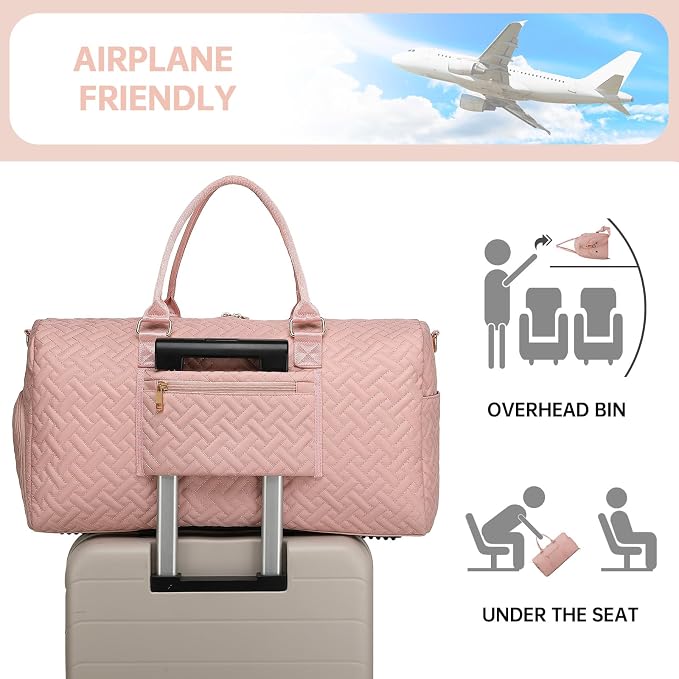 Duffle Bag for Travel, Weekender Bag with Shoe Compartment, Carry On Overnight Bag for Women with Toiletry Bag, Gym Bag with Wet Pocket, Hospital Bags for Labor and Delivery Beige - Image 4
