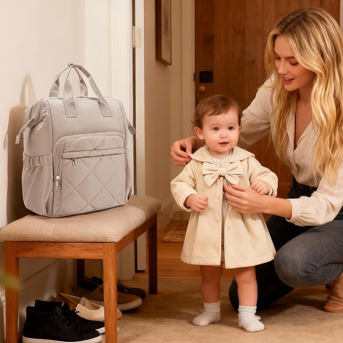CEI-CEI Diaper Bag Backpack for Mom and Dad, Puffer Baby Bag Backpack with Insulated Pocket, Water-Resistant, Unisex Travel Backpack with Changing Pad & Stroller Straps - Image 2
