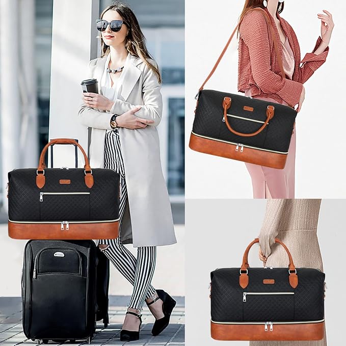 ITIEZY Weekender Bag for Women 21.5" Travel Duffel Large Carry On Bag 3PCS | Nylon Duffel Bag with Waterproof Shoe Compartment, Crossbody Bag and Toiletry Bag, Travel Weekend Hospital Overnight Gym Bag - Image 2