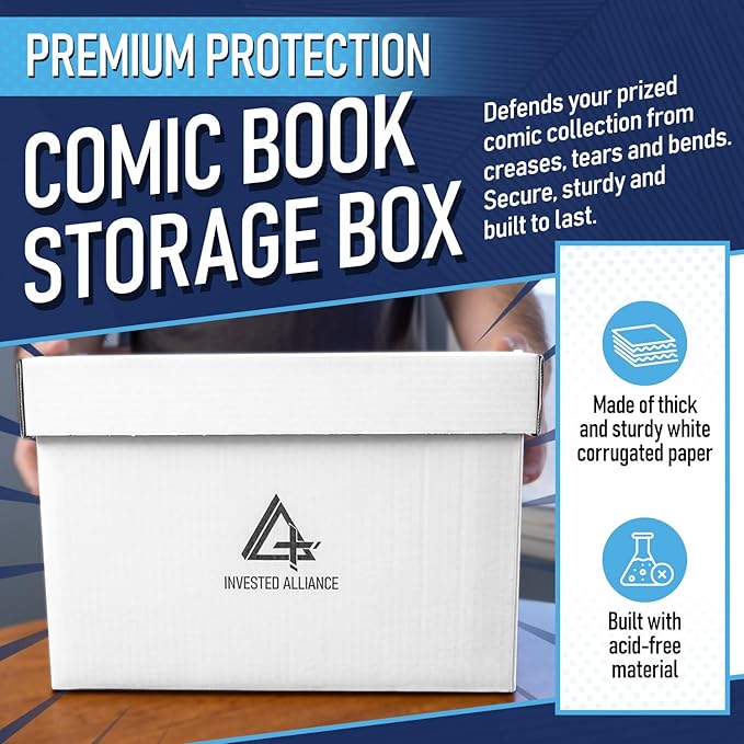 Premium Short Comic Book Storage Box Organizer with Lid | Thick Cardboard Comic Storage Box For Collectibles Fits 150-175 Current/Silver Age, Heavy Duty & Stackable. - Image 2