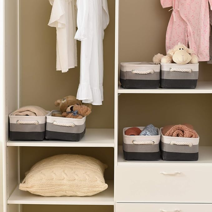 Small Storage Baskets for Shelves,Fabric Storage Baskets for Closet,Rectangular Collapsible Baskets for organizing Clothes,Books,Gifts - Image 3