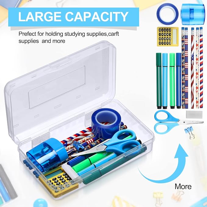 Fainne 24 Pack Clear Plastic Pencil Box,Transparent | Stackable Organizer for School Supplies, Large Case for Crayons Markers, Snap-lid Keeps Stationery Secure, Bulk Set - Image 4