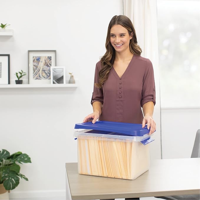 Bankers Box 20-Inch Heavy-Duty Plastic File Box, Letter | Protect letter files in a tough plastic box with hanging rails that keeps documents portable, organized, and secure. - Image 6