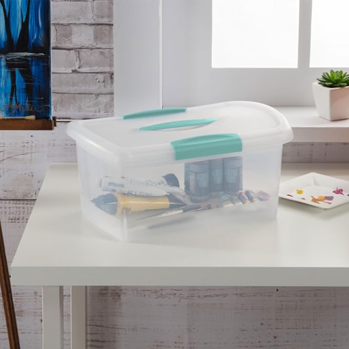 Sterilite Medium Nesting ShowOffs, Stackable Small Storage Bin with Latching Lid and Handle, Plastic Container to Organize Home, Clear, 24-Pack - Image 4
