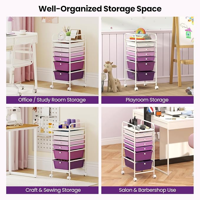 Giantex 6 Storage Drawer Cart Rolling Organizer Cart for Tools Scrapbook Paper Home Office School Multipurpose Mobile Utility Cart, Purple Gradient - Image 6