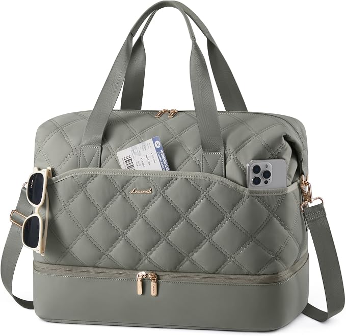 LOVEVOOK Weekender Bags for Women with Shoe Compartment, Lightweight Travel Duffle Bag, Hospital Overnight Bags, Personal Item Carry On Bag for Gym (Sage - Green, 35L - Medium) by LOVEVOOK
