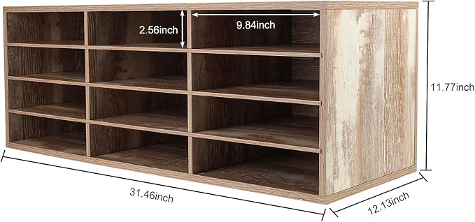 Mail Sorter Wood Countertop Literature Organizer, Student Mailbox for Classroom, Desktop Bill Paper Holder Rack for Office Home School, 12 Compartments, Retro White - Image 3