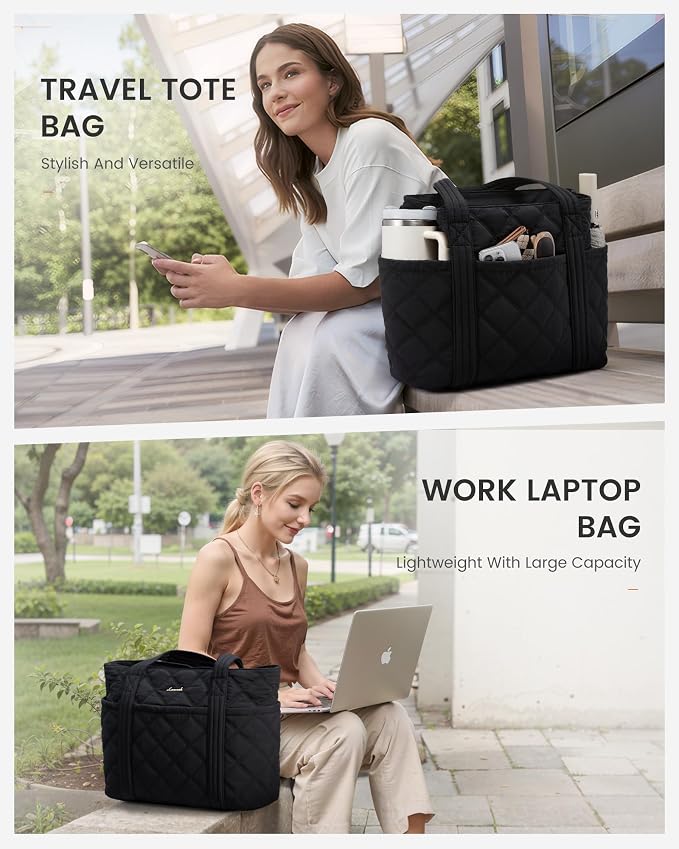 LOVEVOOK Puffer Tote Bag for Women, Puffy Work Handbag with Cup Holder, Travel Carry On Bag with Zipper for Teacher Nurse Gym - Image 2