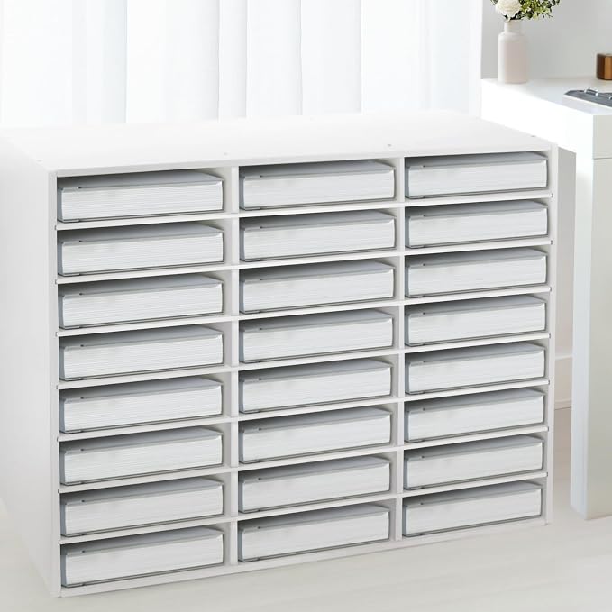 SONGWAY Desk Paper Storage Organizer - Literature Organizer, 24 Compartments Classroom Mailbox with Adjustable Shelves, Desktop File Sorter, Paper and Mail Organizer for Home Office School, White - Image 8