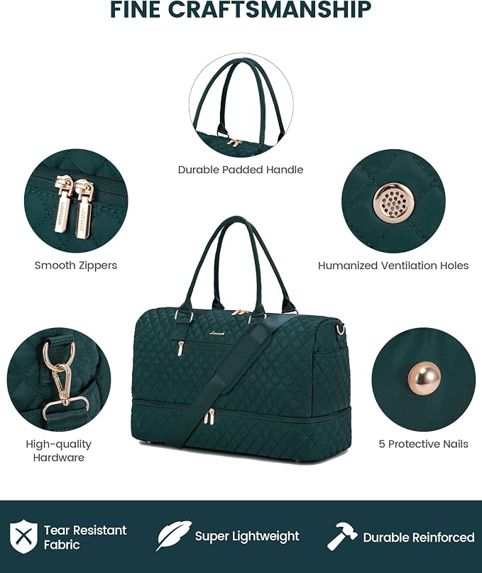 LOVEVOOK Travel Duffle Bag for Women, Weekender Overnight Bag with Shoe Compartment, Carry on Bag with Toiletry Bag, Gym Duffel Bag with Wet Pocket, Hospital Bags for Labor and Delivery 3 Pcs Set - Image 4