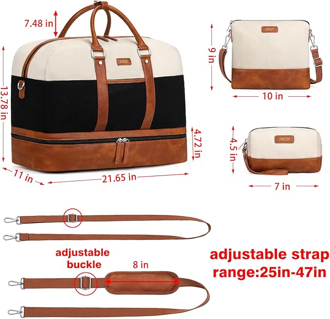 Weekender Bag for Women, Large Overnight Bag Canvas Travel Duffel Bag Carry On Tote with Shoe Compartment 21" 3Pcs Set - Image 4