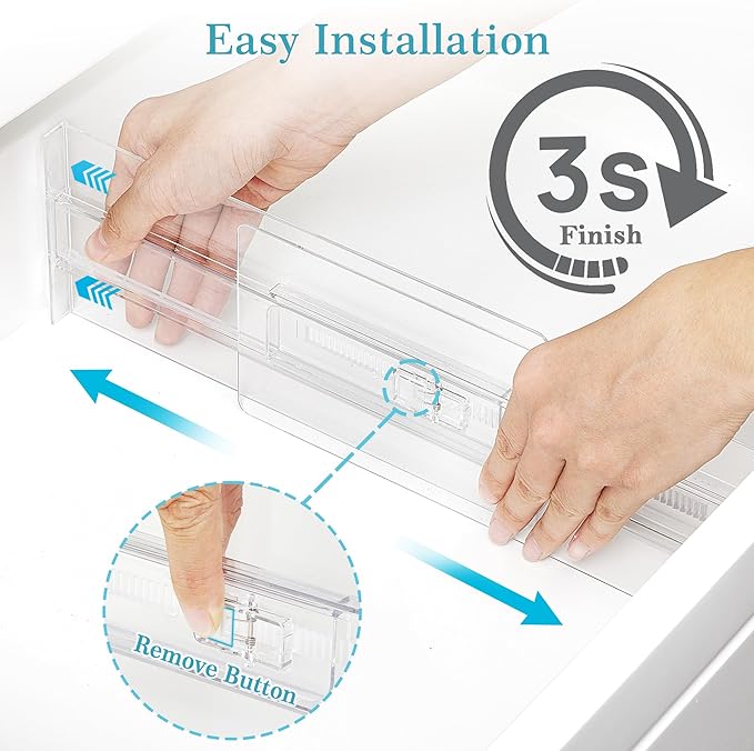 Vtopmart 4" High Drawer Dividers for Clothes, 13"-22" Adjustable, 8 pack | Expandable Dresser Drawer Organizer, Clear Plastic Separators for Dresser, Baby Clothing, Underwear, Cosmetic, Toiletries - Image 6