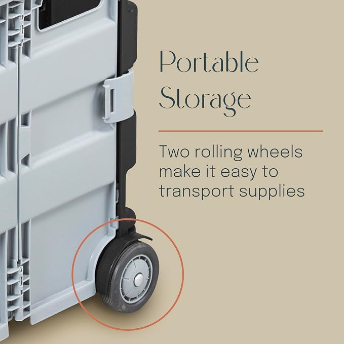 Folding Mobile Utility Cart, Canvas Organizer Bag, Dark Grey/Grey | Durable plastic, 30 compartments, adjustable handle, 40 lb capacity, collapses to 3" thick, rolling wheels for easy transport - Image 8