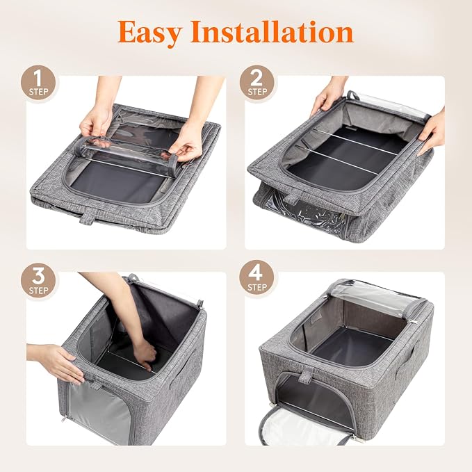 Lifewit Clothes Storage Bins with Metal Frame 3 Pack, Fabric Stackable Storage Bags with Lids, Zipper, Foldable Clost Organizers Containers for Clothing, Blanket, Winter Cloth, 25L - Image 7