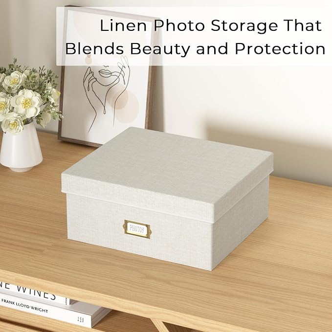 Decorative Photo Storage Box, Linen Photo Box Holds 1700 4x6 Pictures Beige | Photo Storage Containers with 8 Dividers, Memory Keepsake Organizer for Photos, Scrapbook Supplies, Cards, Stamps,Archive Box - Image 6
