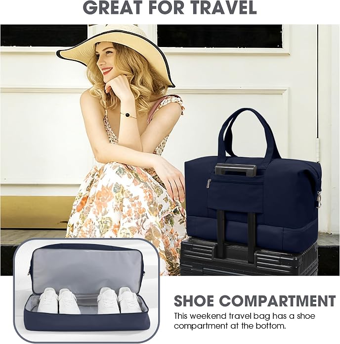 Women's Weekender bag Travel Duffel Bag with Shoe Compartment 21-inch Airline-Approved Carry-On, 2-Piece Overnight Bag Set Personal Item Luggage - Image 4