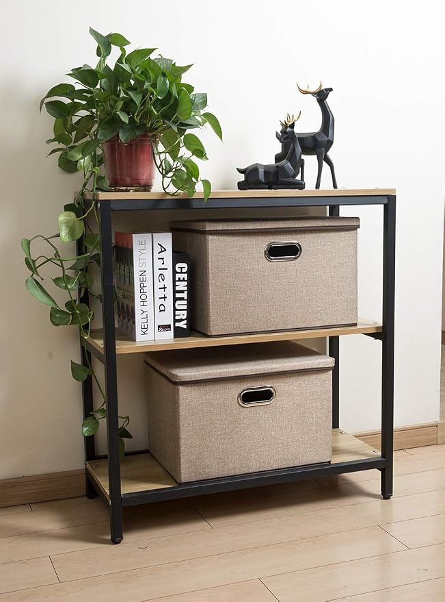Large Collapsible Storage Bins with Lids [3-Pack] Jute Fabric Foldable Storage Boxes Organizer Containers Baskets Cube with Cover for Home Bedroom Closet Office Nursery (17.7x11.8x11.8) - Image 3