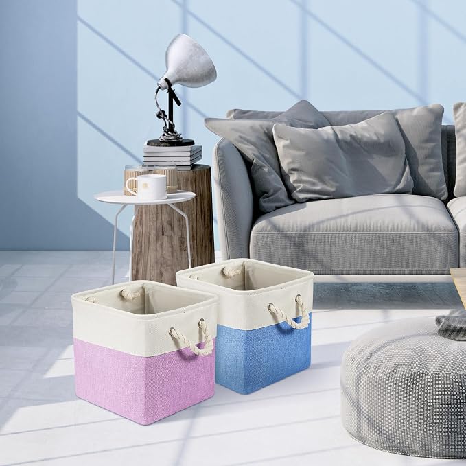 6 Pack 11x11 Inch Macaron Cube Storage Bins Square Fabric Cube Baskets | Pastel Foldable Organizer with Sturdy Handles, Home Closet Bin for Shelves, Durable Cube Baskets Bulk for Home Storage - Image 5