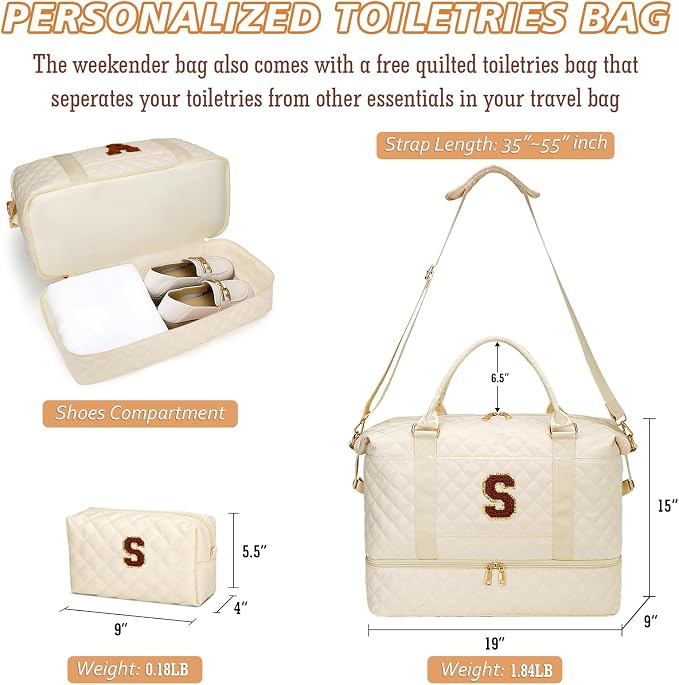 Gift for Grandkids Daughter Niece Overnight Bag(Beige,S) | Women Gifts for Birthday-Overnight Bags with Toiletry Bag-Weekender Bags with Shoe Compartment for Travel - Image 6