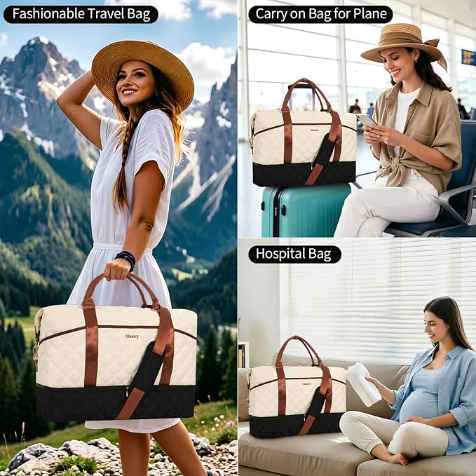 Weekender Bag, Large Travel Duffel Bag for Women, Carry on Overnight Bag with Shoe Compartment and Toiletry Bags - Image 8