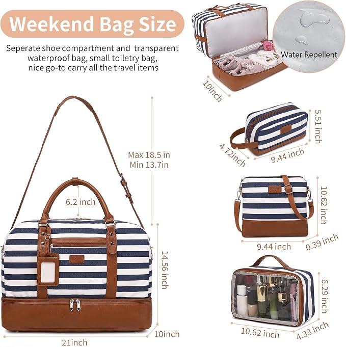 4PCS Weekender Bags for Women Large Overnight Weekend Travel Duffel Bags | Travel Bag Carry-on Tote Hospital Bag with Shoe Compartment Crossbody Toiletry Bag for Travel Business Gym Water Resistant - Image 3