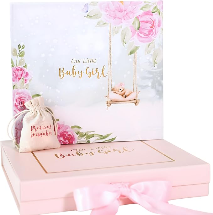 Luxury Baby Girl Memory Book Set – Keepsake Journal & Milestone Album from Pregnancy to Age 5 with Premium Gift Box, Storage Pouch & Keepsake Envelope – Baby Shower & Newborn Gift by HandcraftingMemories