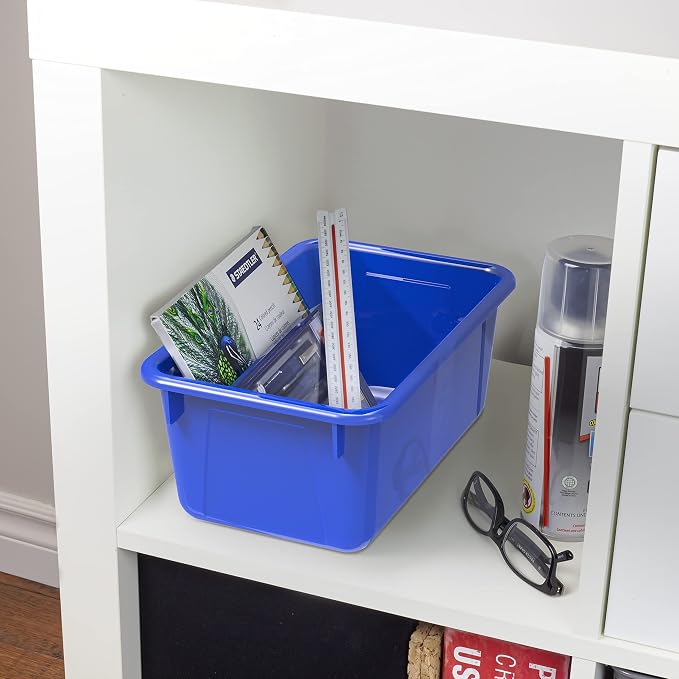 Storex Small Cubby Bins – Plastic Storage Containers for Classroom with Non-Snap Lid, 12.2 x 7.8 x 5.1 inches, Blue,(62408U05C) (Pack of 5) - Image 4