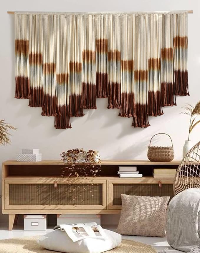Macrame Wall Hanging Large Tie-Dye Geometric Fiber Wall Art Decor 57"W*35"L | Geometric Wall Hanging, Large Macrame Art, Handwoven Fiber Tapestry, Boho Decor, for Living Room Bedroom - Image 2