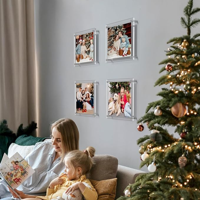 AITEE 8x10 Acrylic Picture Frames 4 Pack, Clear Floating Wall Frames | Modern Frameless picture Frames Lucite Transparent Square Cubes Hanging Photo Frame Gift for Home Office Display - Image 5