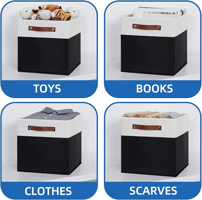 Temary Foldable Storage Cubes Set of 4 - Organizers with Handles, Decorative Storage Boxes for Home, Office (White&Black) - Image 4