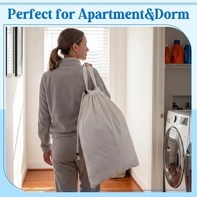 Zhehao 6 Packs Large Canvas Laundry Bags 20" x 28" Cotton Thick Cloth Laundry Bag with Handles & Drawstring Heavy Duty for Basket Hamper college Dorm Apartment Dwellers and Travel(White) - Image 6