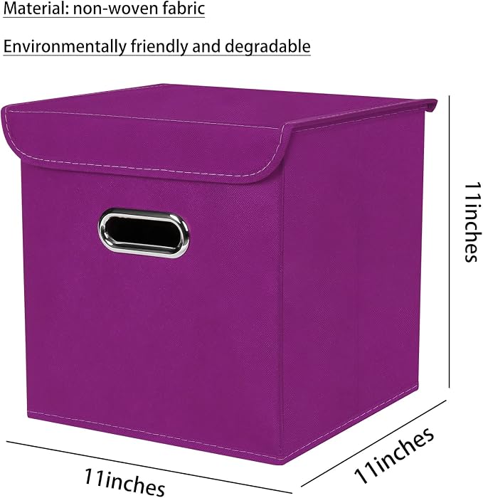 Closet Organizers Fabric Storage Bins With Lids Collapsible Cube Storage Organizer Basket With Handles,Storage Boxes for Clothes Storage,Office,Laundry,Shelves,6 Pack,（Purple） - Image 2