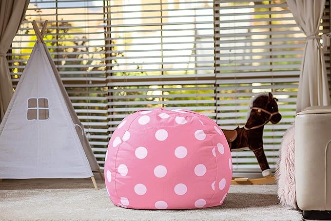 WEKAPO Stuffed Animal Storage Bean Bag Chair Cover for Kids | Stuffable Zipper Beanbag for Organizing Children Plush Toys Large Premium Cotton Canvas (Pink Dot, XX-Large) - Image 6