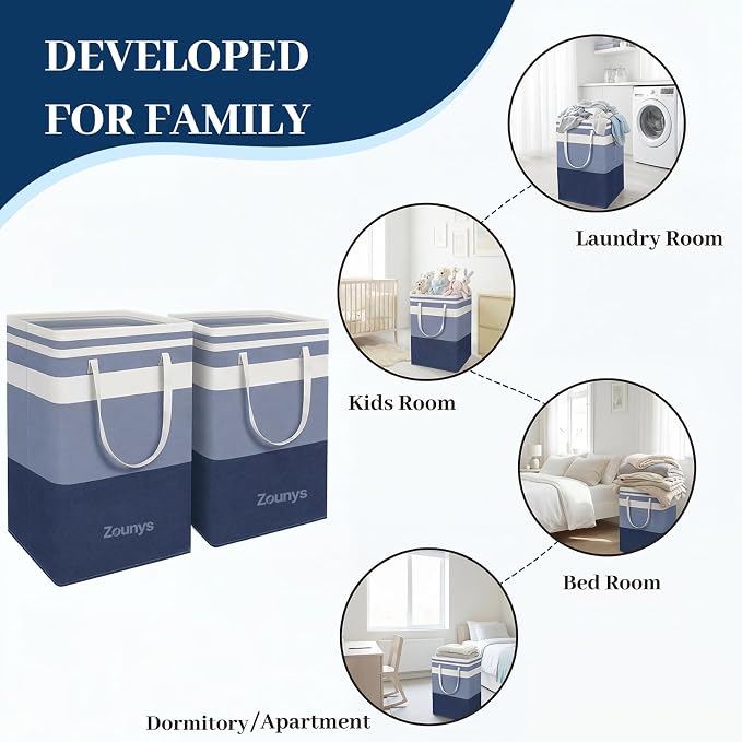 6 Pack Large Laundry Hamper Collapsible Clothes Basket Storage Bin, Waterproof Fabric Long Handles Tall Laundry Basket, Suitable for Laundry, Bedroom, Bathroom (Blue,75L×6) - Image 4