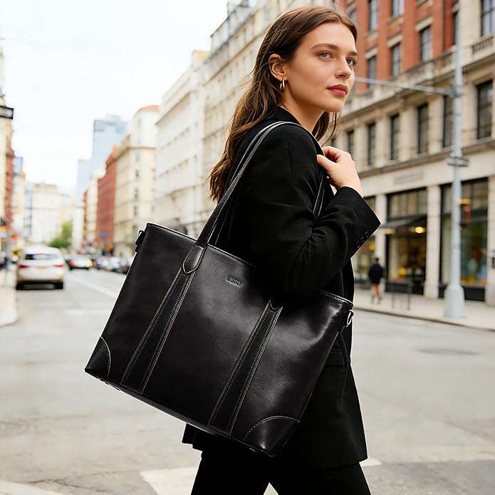 Genuine Leather Tote Bag for Women, Large Tote Purses with Zipper | Large capacity and multiple pockets, Quality leather with adjustable strap, Vintage design for work or travel - Image 2