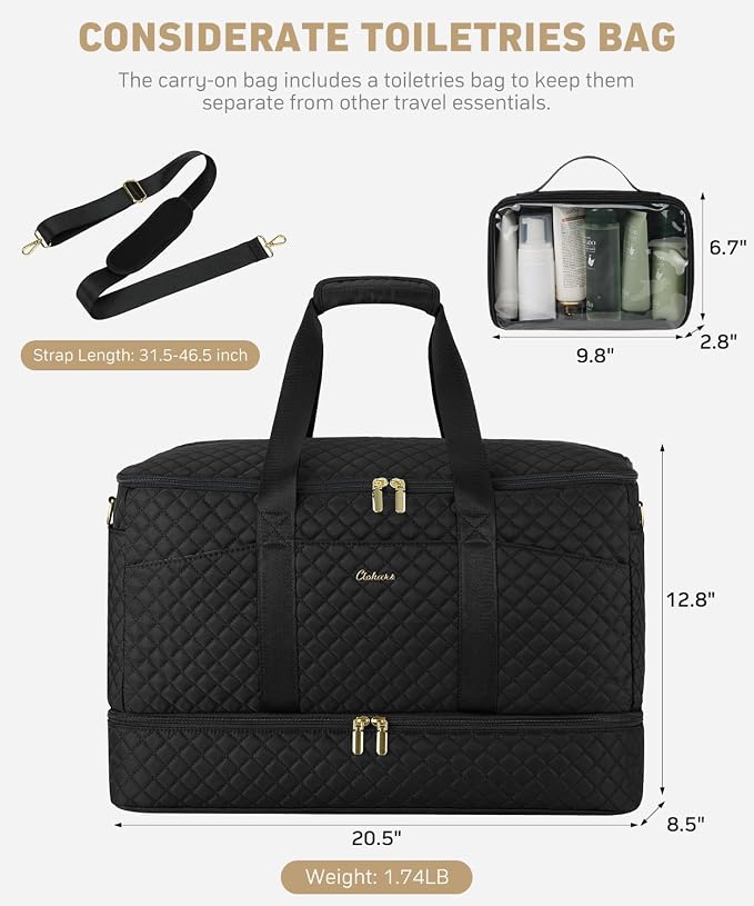 Overnight Bags for Women Travel Duffel: Weekender Bag with Shoe Compartment | Wide Open Large Carry on Bags with Toiletry Bag & Wet Dry Pocket Weekend Trip Gym Hospital Bags for Labor and Delivery Black - Image 5