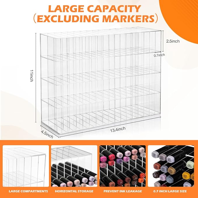 Colingmill Acrylic Marker Organizer for 256 Markers, Extra Large Art Marker Storage Rack for Desk, Back to School Supplies Durable Desk Storage for Artists Teachers Students Office(Medium) - Image 2
